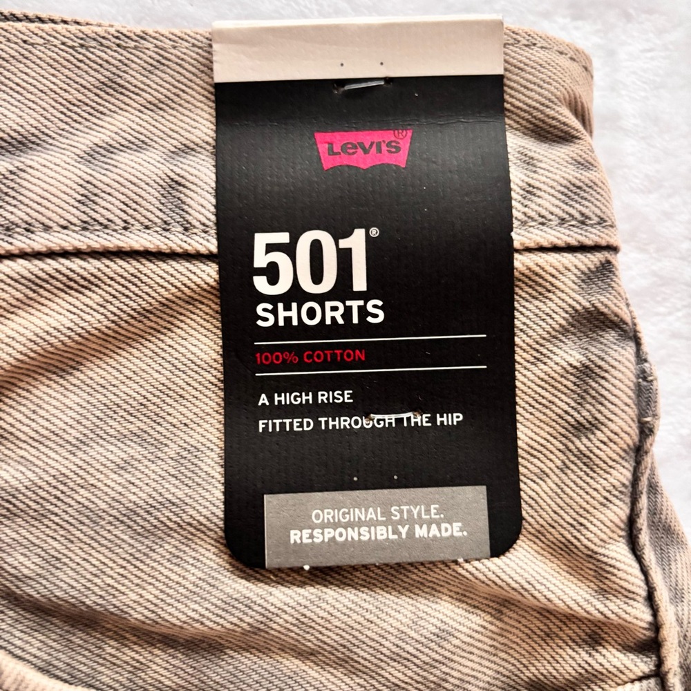 LEVI'S PREMIUM 501 High Rise Button-Fly Gray Denim Cut-Off Shorts--NWT--32 - Picture 5 of 13